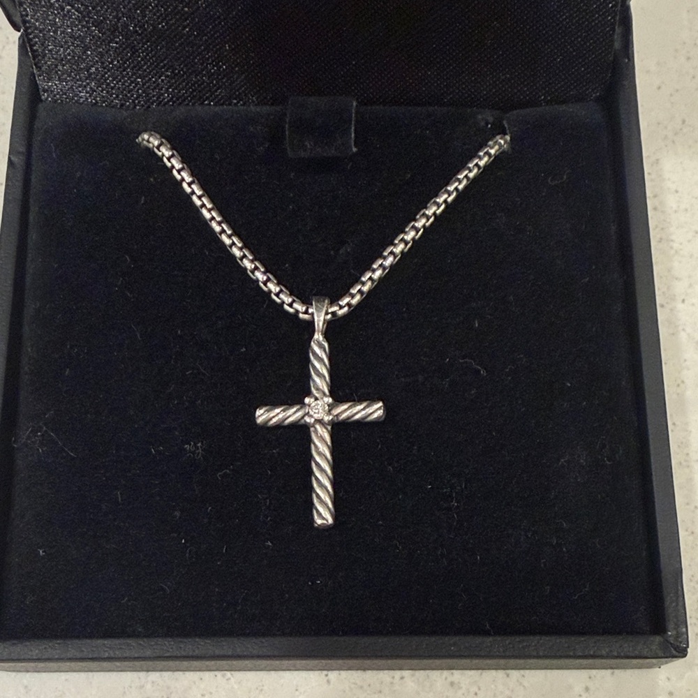 Sterling Silver David Yurman Cable Cross Pendant Necklace
